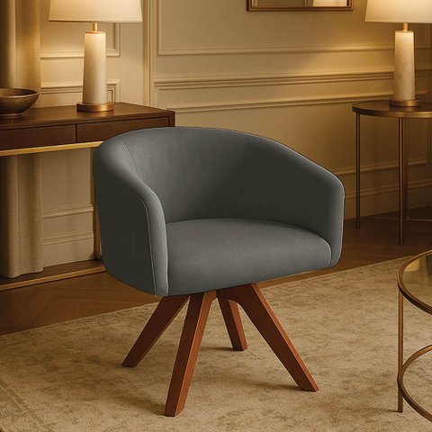 Poltrona Sala Base Giratória Madeira Arielle Suede D03 - D’Rossi