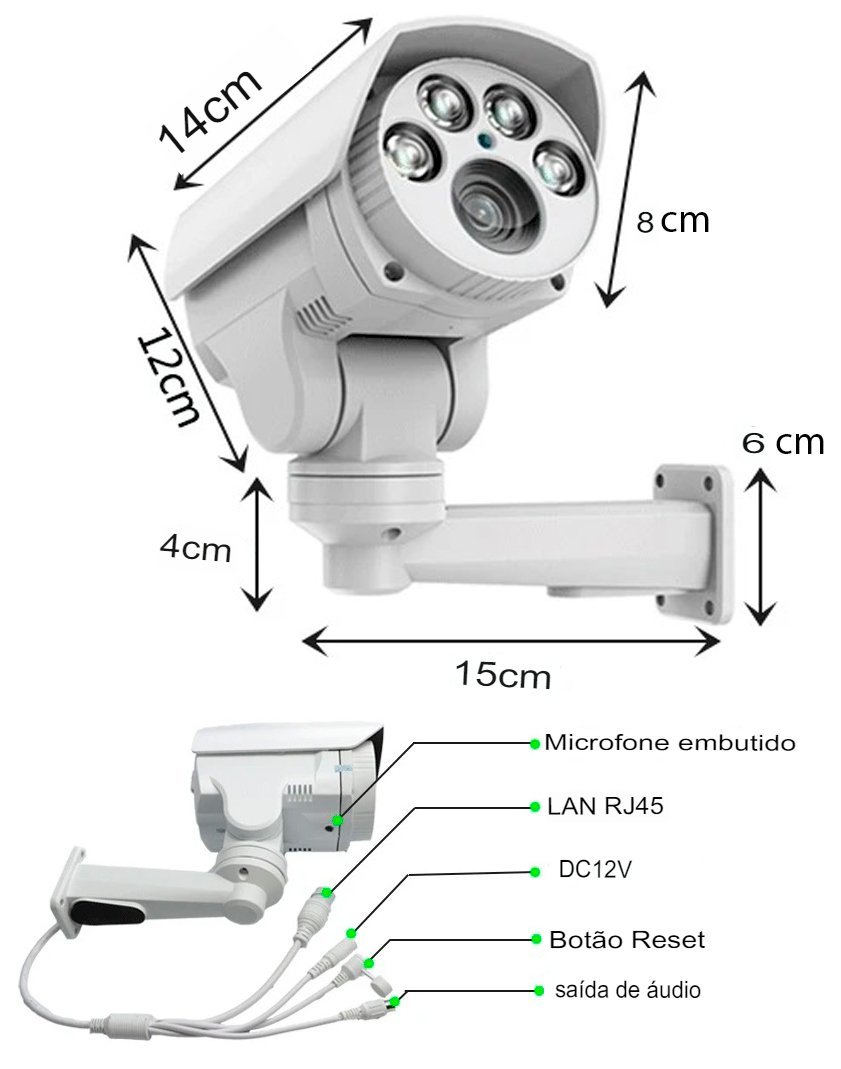 Camera De Segurança A prova d'água Externa Wifi 5MP 1920p PTZ Gira 360 Com Audio Bidirecional E Zoom - 6