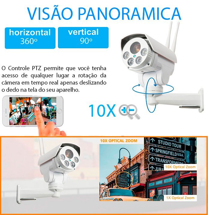 Camera De Segurança A prova d'água Externa Wifi 5MP 1920p PTZ Gira 360 Com Audio Bidirecional E Zoom - 8