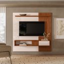 Ver imagem 2 de Home Moderno Suspenso Painel p/ TV Freijó Off White Ripado