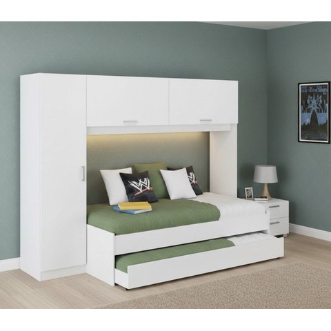 Guarda-roupa Solteiro 2 em 1 com Cama Embutida e Auxiliar Branco Brilhante Multimóveis