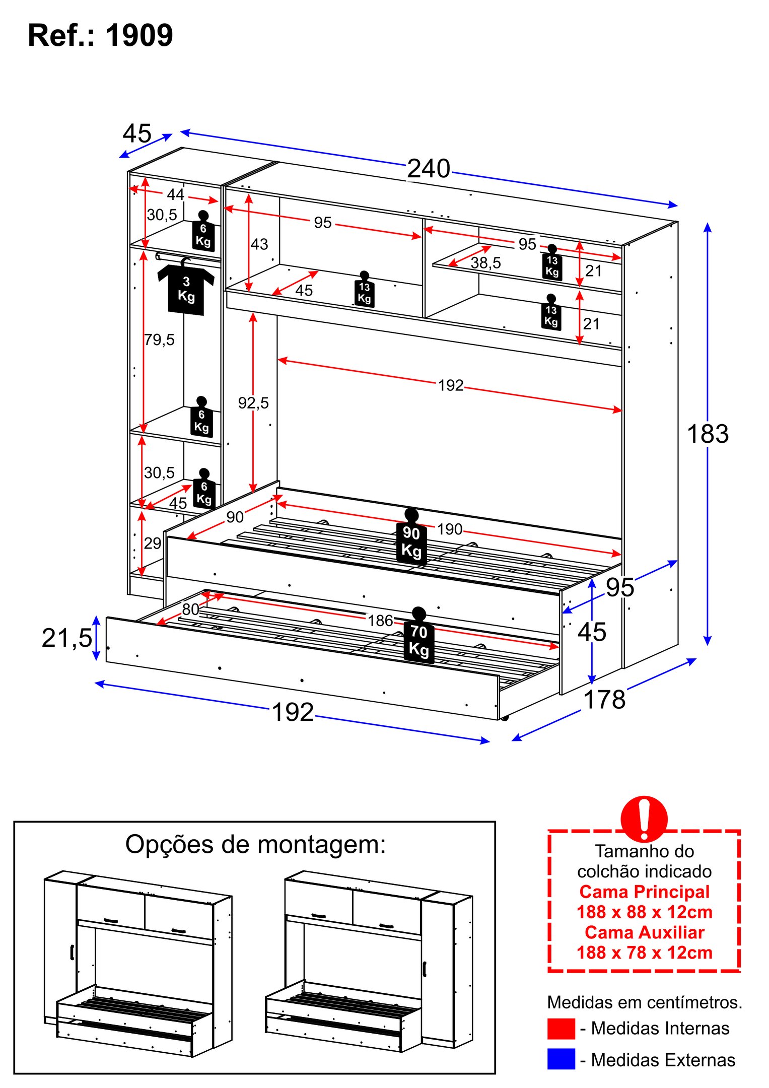 Guarda-roupa Solteiro com Cama e Auxiliar Embutida Multimóveis - 4