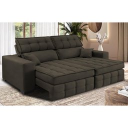 Sofá Retrátil e Reclinável 2,20M Molas Ensacadas e Costura Tripla Cama Inbox Nobre Suede Café - 1