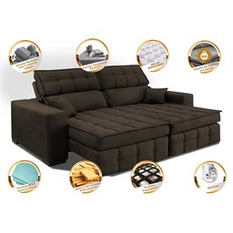 Sofá Retrátil e Reclinável 2,20M Molas Ensacadas e Costura Tripla Cama Inbox Nobre Suede Café - 3