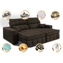 Ver imagem 3 de Sofá Retrátil e Reclinável 2,20M Molas Ensacadas e Costura Tripla Cama Inbox Nobre Suede Café