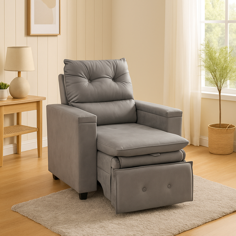 Poltrona do Papai Retrátil e Reclinável Suede Cinza Conforto Premium