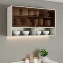 Ver imagem 1 de Armário Aéreo Porta Basculante com Vidro Reflecta 120cm e Nicho Decorativo 100% MDF Fineze Bege/Areia HP