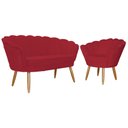Ver imagem 1 de Kit Namoradeira + 1 Poltrona Decorativa Pétala Suede Vermelho Pés Madeira Mz Decor