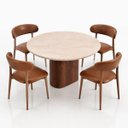 Ver imagem 2 de Mesa de Jantar Redonda Balance 80 cm Tampo Mármore Travertino Romano Base Nogueira