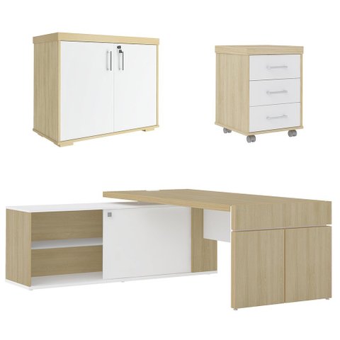 Conjunto Escritório Home Office 3 Peças Mesa em L Corp A06 Carvalho/branco - Mpozenato