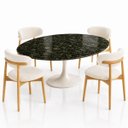 Ver imagem 3 de Mesa de Jantar Saarinen Oval 244x137 cm Tampo Mármore Verde Guatemala Base Laca Branca