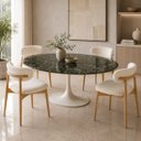 Ver imagem 4 de Mesa de Jantar Saarinen Oval 244x137 cm Tampo Mármore Verde Guatemala Base Laca Branca