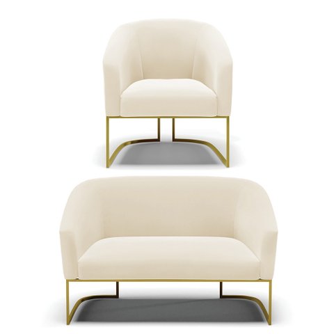 Sofá Namoradeira e Poltrona Base Industrial Dourado Stella Veludo D03 - D’Rossi Preto