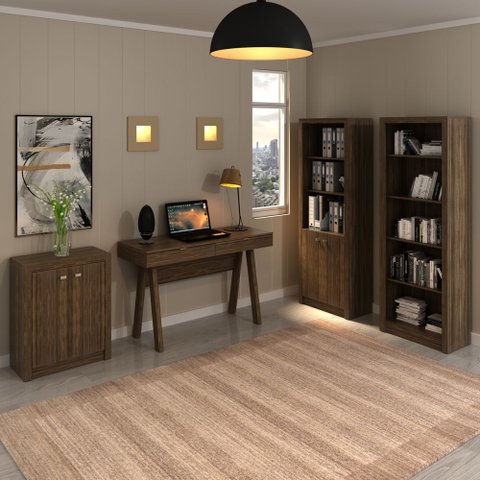 Conjunto de Escritório com Escrivaninha 04 pç CJ43018-043 Tecno Móbili - Tecno Móbili Nogal