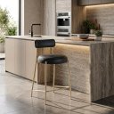 Ver imagem 1 de Banqueta Cozinha Média com Encosto Industrial Champanhe Londres PU Preto D03 - D'Rossi