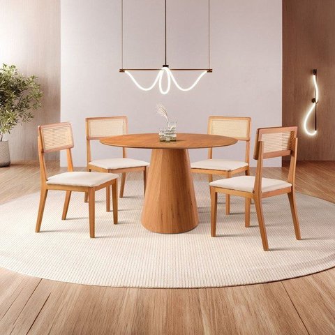 Conjunto Sala de Jantar Mesa Cone 108cm e 4 Cadeiras Ava
