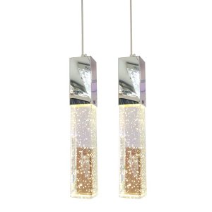 Kit 2 Pendente De Cristal Com Bolinhas Led Branca Quente 2700K Para Cabeceira Cama Quarto Lavabo