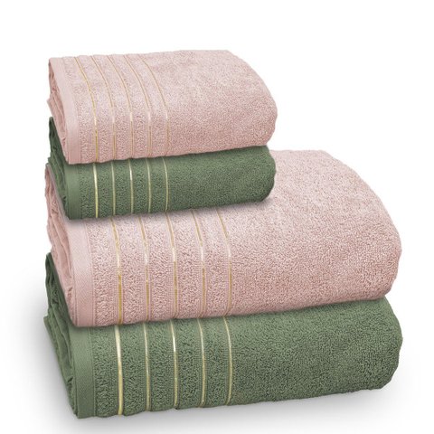 Jogo de Toalha Banhão Golden 4 Peças Gramatura 500 Verde Bandeira/rosa Gloss