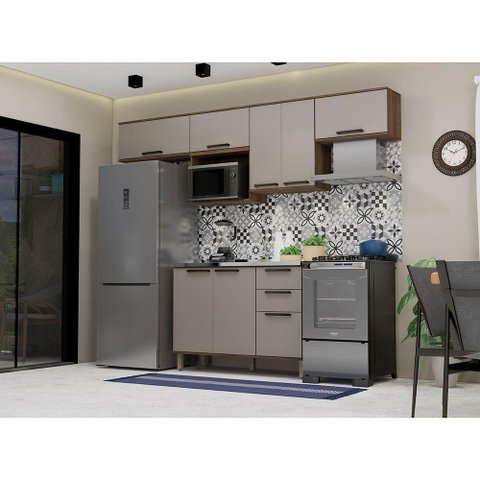 Cozinha Compacta 6 Peças sem Tampo com Nicho Micoondas Luna Nogueira Dourado/cinammon