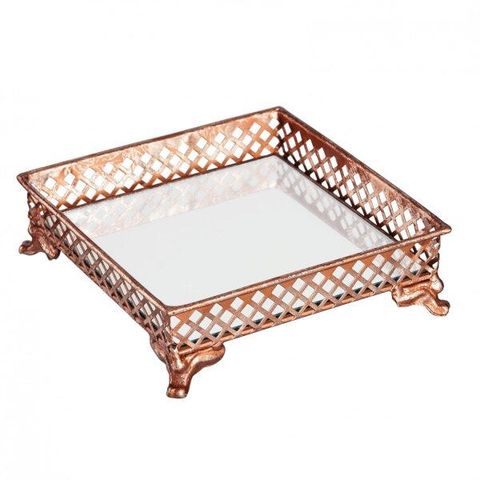 Bandeja Decorativa Quadrada de Ferro com Espelho 17cm Mart Collection