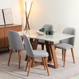 Conjunto de Jantar Mesa com Vidro Avena 4 Cadeiras New Drop - Canella C/ Cinza - 1