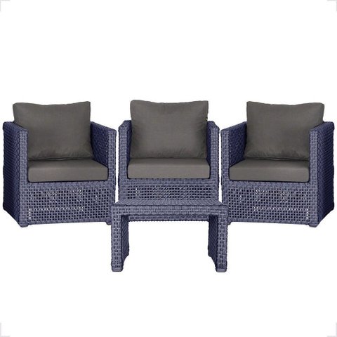Mesa e 3 Poltronas Madri Corda Náutica Estofado 11 Trama Azul