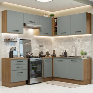 Armário de Cozinha Completa de Canto 399cm Rustic Cinza Agata Madesa 02