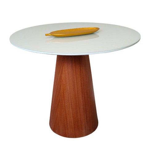 Mesa de Jantar 80 Cm Base Madeira Tampo Laca + Vidro Branco