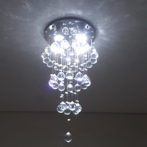 Lindo Lustre de Cristal com 40cm de Altura ,Para Sala de Jantar/Estar Base de Inox Polido de 30cm de