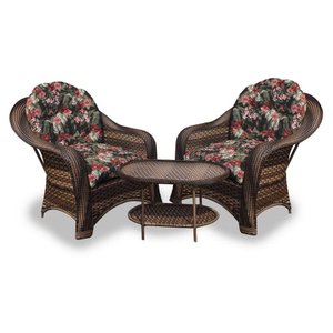 Conjunto de Poltronas Fibra Sintética Janaína - 2 Poltronas + 1 Mesa Centro - Tecido Maui Preto