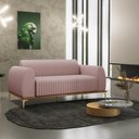 Ver imagem 2 de Sofá 3 Lugares para Sala de Estar Molino 180 Cm D02 Pés D'ouro Veludo Rosê C-305 - Lyam Decor