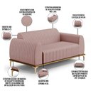 Ver imagem 4 de Sofá 3 Lugares para Sala de Estar Molino 180 Cm D02 Pés D'ouro Veludo Rosê C-305 - Lyam Decor