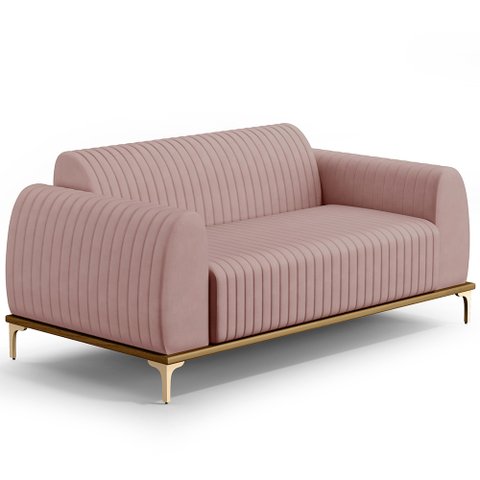 Sofá 3 Lugares para Sala de Estar Molino 180 Cm D02 Pés D'ouro Veludo Rosê C-305 - Lyam Decor