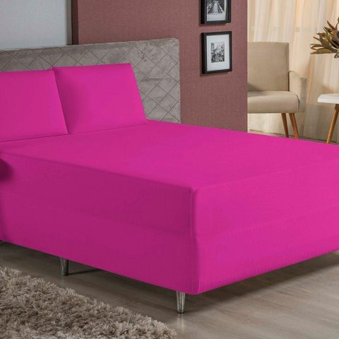 Jogo de Cama Casal Nobre 3 Peças Luva de Box 55cm de Altura Malha 100% Algodão - Pink