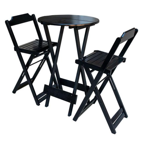Jogo De Mesa Bistrô Dobrável Em Madeira Padrão Com 2 Banquetas Altas - Preto - Preto