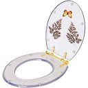 Ver imagem 2 de Assento Sanitário Poliester Oval Transparente Decorado Borboleta Amarela com Ferragem Dourada