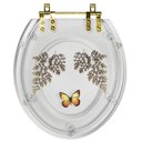 Ver imagem 1 de Assento Sanitário Poliester Oval Transparente Decorado Borboleta Amarela com Ferragem Dourada