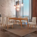 Ver imagem 1 de Mesa de Jantar Copper 180cm Tampo Mdf com 6 Cadeiras Moderna Veludo Creme/naturalle/naturalle