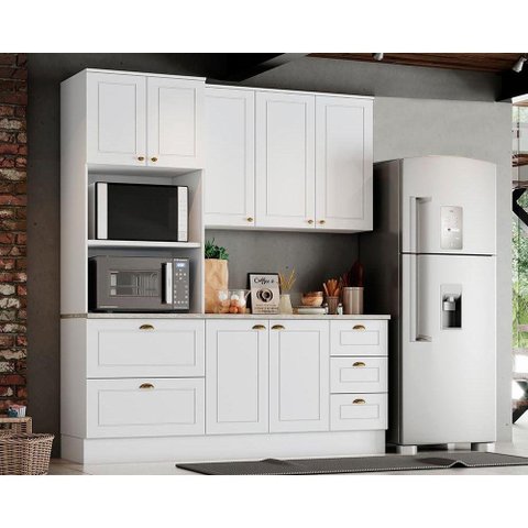 Kit de Cozinha Modulada 4 Peças Americana (1 Aéreo. 1 Balcão, 1 Paneleiro, 1 Complemento) Branco