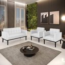 Ver imagem 7 de Sofá Namoradeira e 2 Poltronas Base de Madeira Preto Elisa Corino D03 - D'Rossi Cor Branco