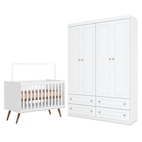Berço Americano Q Encanto 3820 Retrô Branco Acetinado - Qmovi e Guarda Roupa Infantil Americano 4 Po