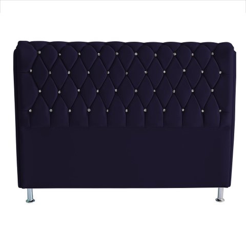 Cabeceira de Cama Box Londres Casal Queen 160 Cm Suede Botão de Strass Azul Marinho Ec Móveis
