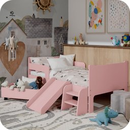 Mini Cama Infantil Montessoriana com Baú Bella + Colchão:rosa - 2