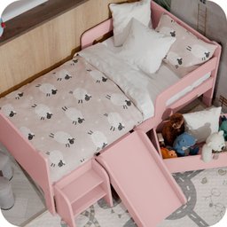 Mini Cama Infantil Montessoriana com Baú Bella + Colchão:rosa - 4