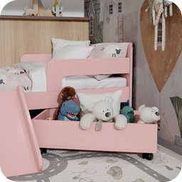 Mini Cama Infantil Montessoriana com Baú Bella + Colchão:rosa - 5