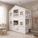 Ver imagem 2 de Beliche Infantil Casinha Dos Sonhos com Gavetas e Fechamento Inferior em Madeira Maciça Branco