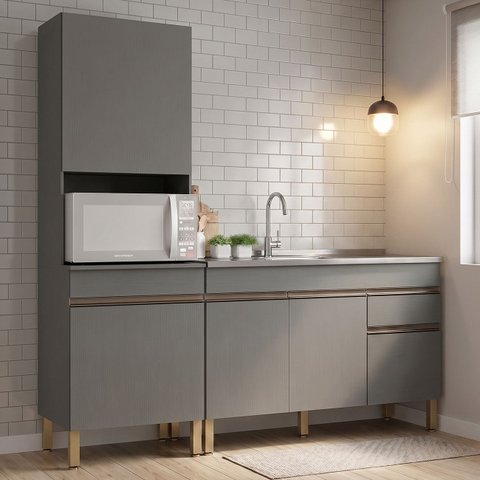 Paneleiro e Balcão Gabinete com Pia 120cm Lina K02 Gris - Mpozenato