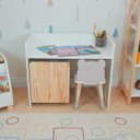 Ver imagem 4 de Escrivaninha Infantil Bancada Organizadora P - Urso Kit Livro Educativo em Madeira - Cinza
