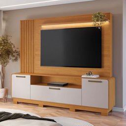 Estante para Tv até 65 Polegadas Apego Candian 3 Portas com Led Cinamomo/off White - Jcm Móveis - 1