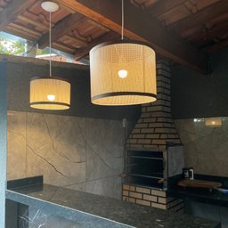 Luminária Teto Conjunto 2 Pendente Ravena Rústico Palha Indiana Ratan Fio Preto 150cm 110v/220v - 2